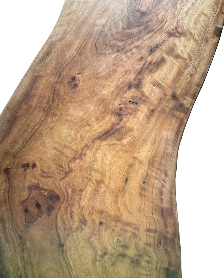Live-edge wood slab cut with a Lucas Mill swing-blade sawmill