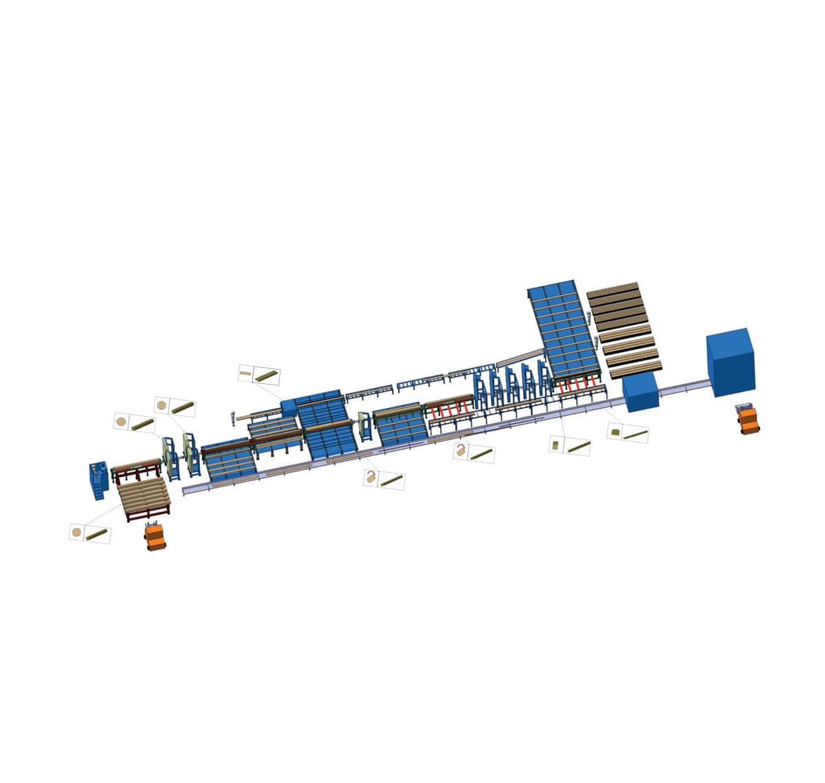Layout drawing of a Wravor WMH multi-head sawing line