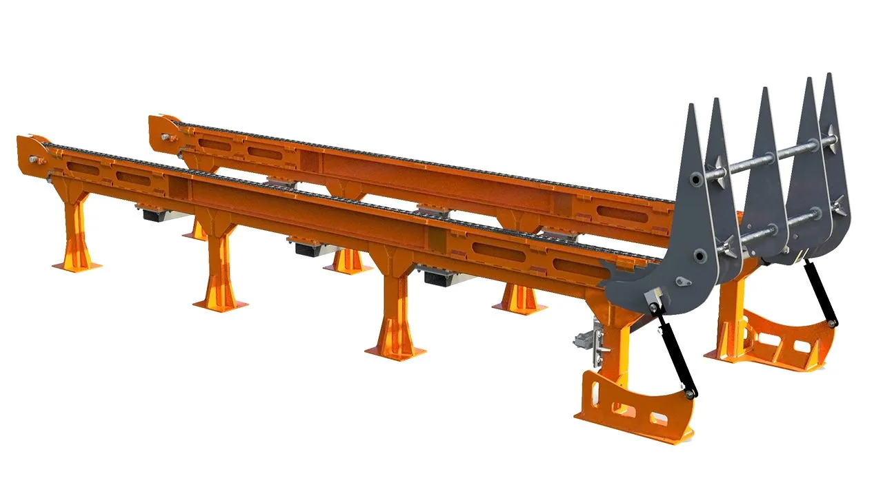 Wood-Mizer heavy duty log deck with loader arms, studio render
